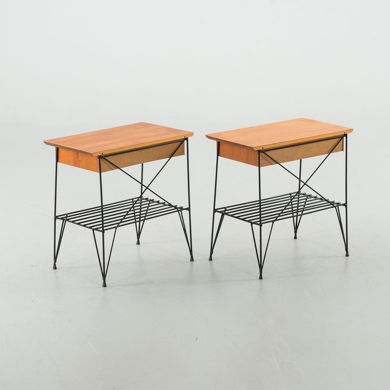 Nightstand Teak on Metal Base a pair Anonymous, Sweden, 1950