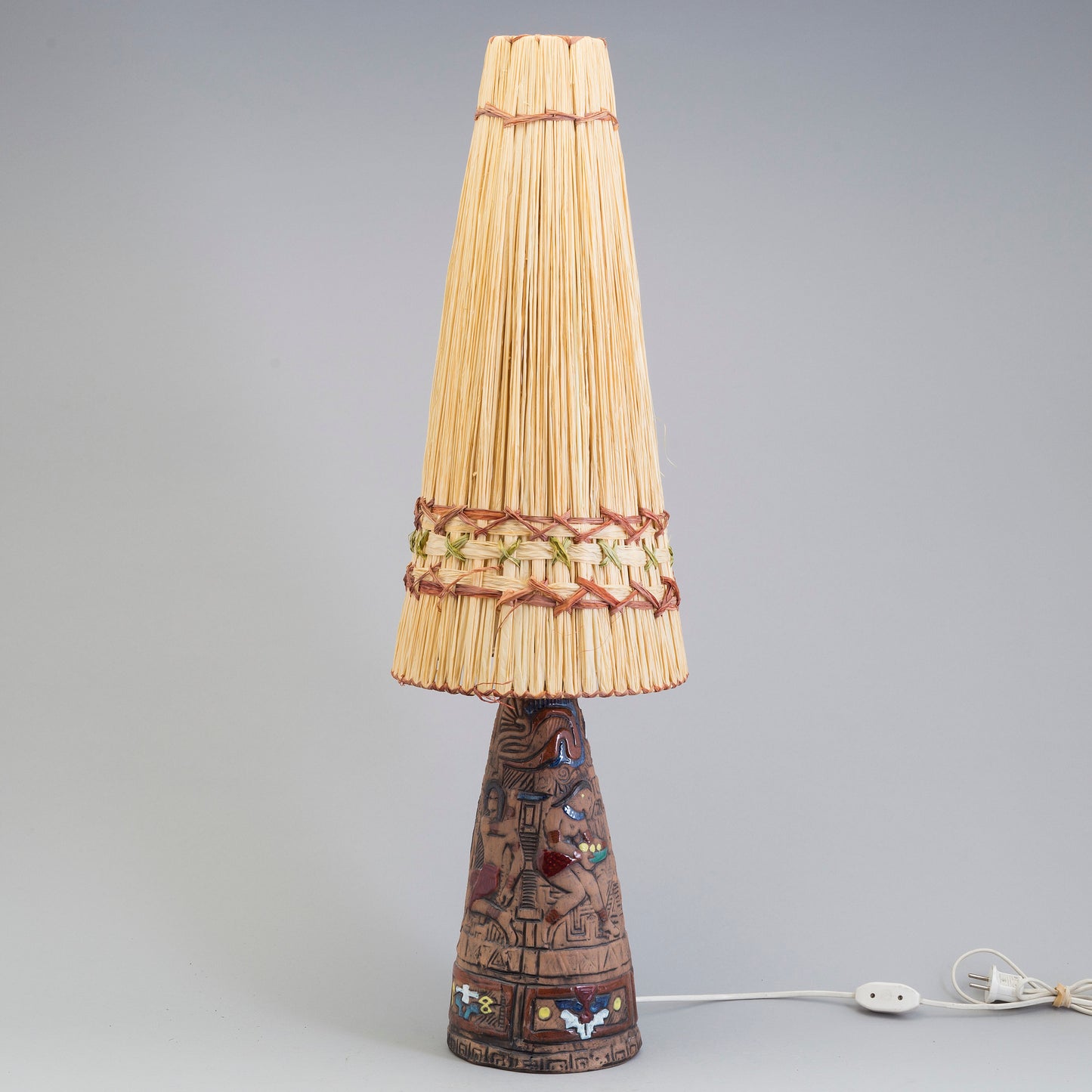 Lamp Tilgmans ceramic, with original raffia shade Sweden 1960