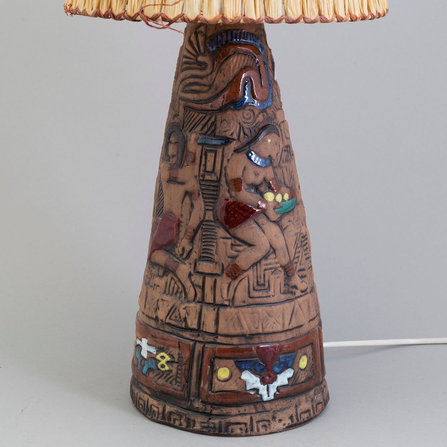 Lamp Tilgmans ceramic, with original raffia shade Sweden 1960