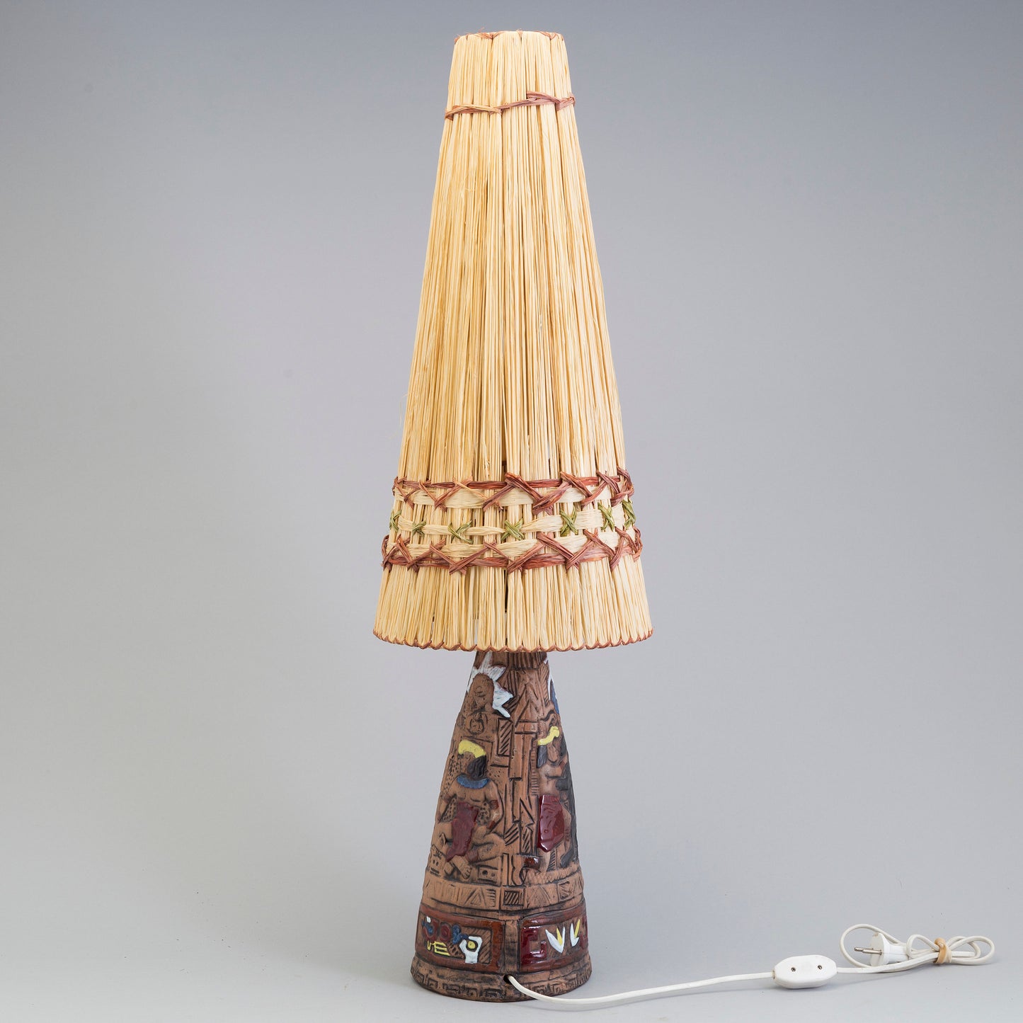 Lamp Tilgmans ceramic, with original raffia shade Sweden 1960