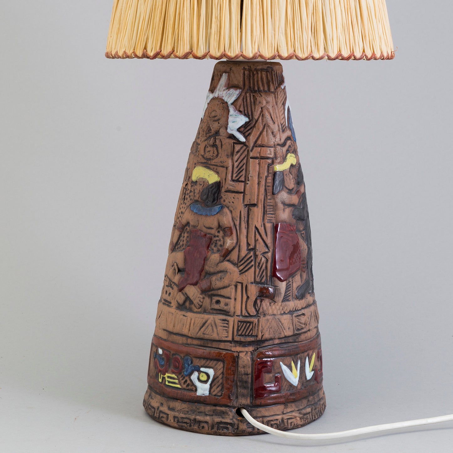 Lamp Tilgmans ceramic, with original raffia shade Sweden 1960