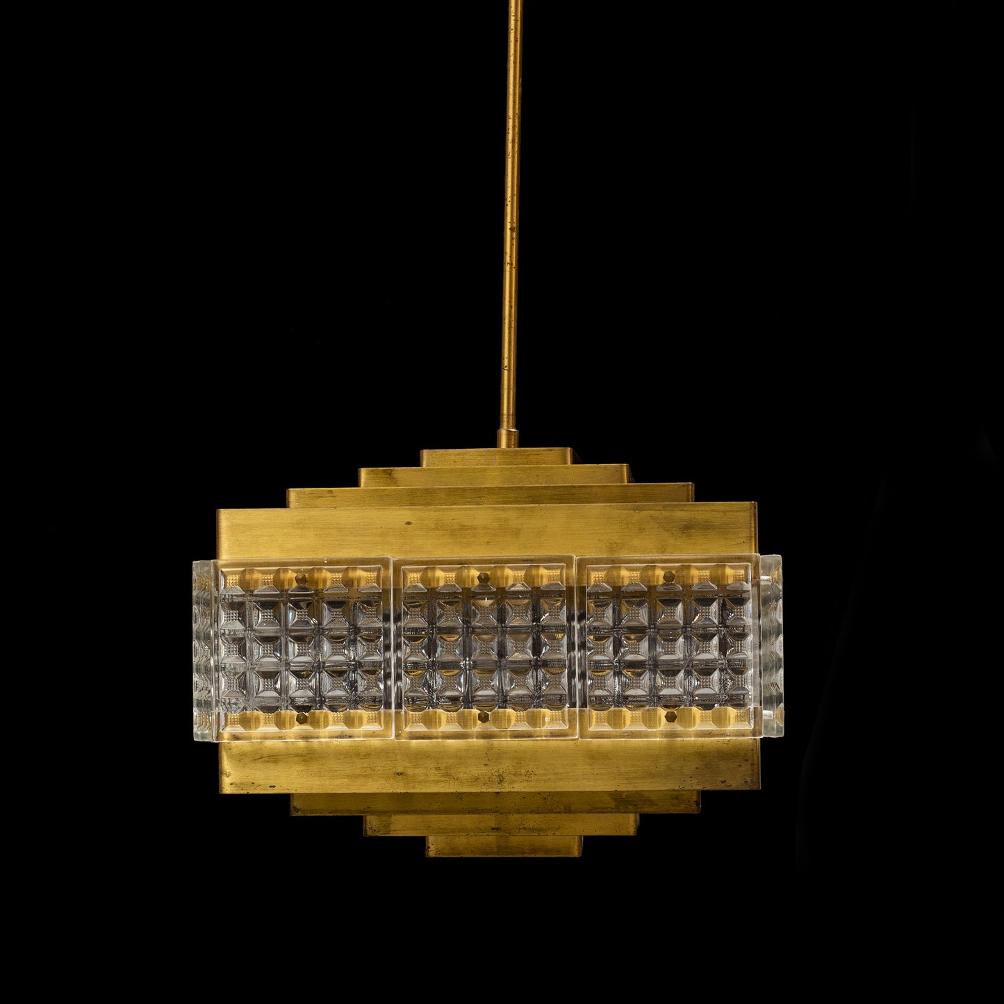 Orrefors Pendant Light Glass and Brass, Sweden, 1960