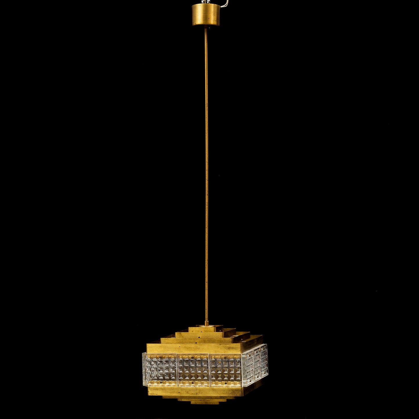 Orrefors Pendant Light Glass and Brass, Sweden, 1960