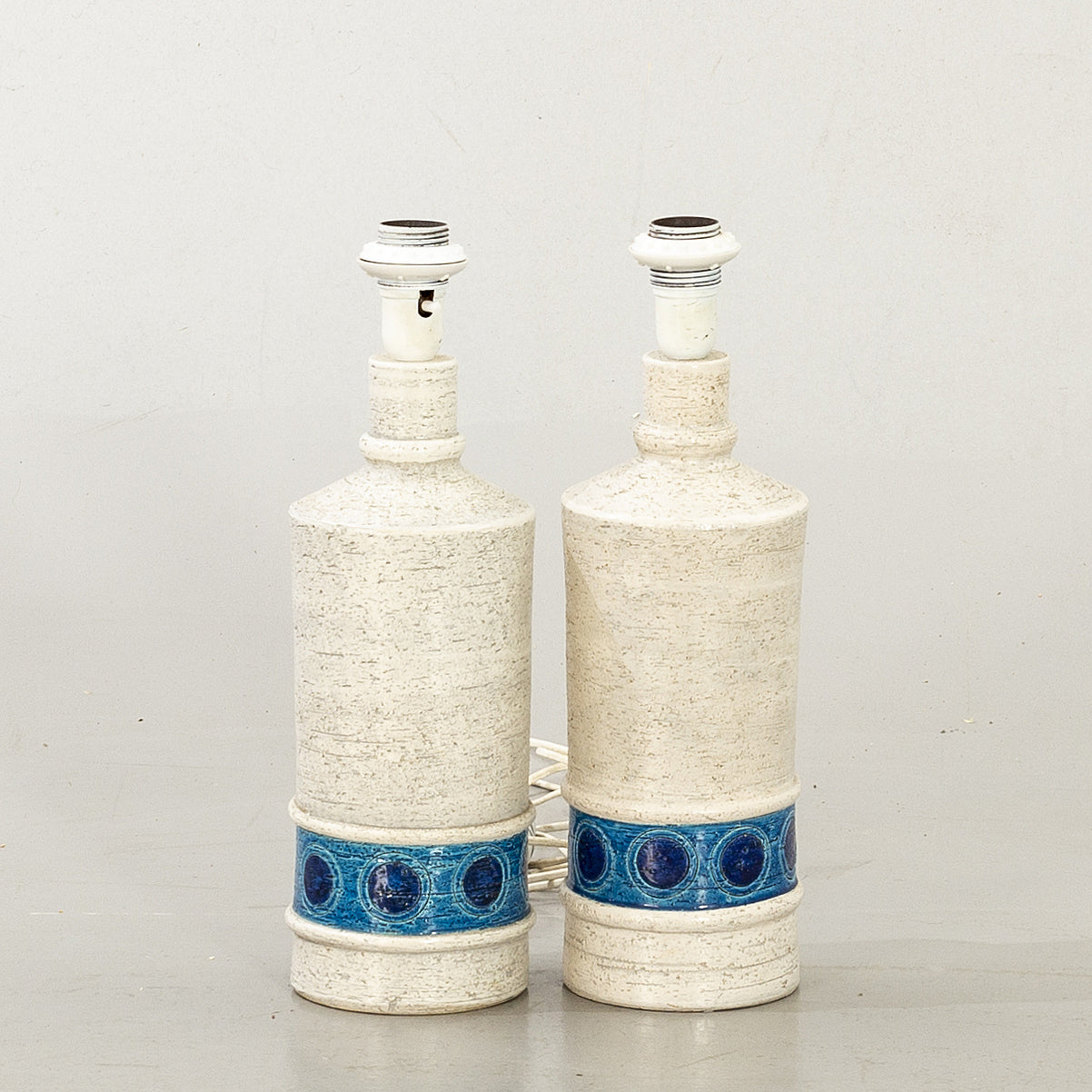 Table Lamps by Aldo Londi for Bitossi a Pair Turquoise and White Ceramic, 1960