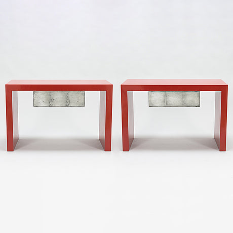 A pair of red lacquered tables by Artist Kaisa Blomstedt Sweden 1990