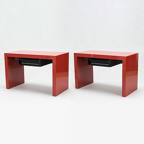A pair of red lacquered tables by Artist Kaisa Blomstedt Sweden 1990