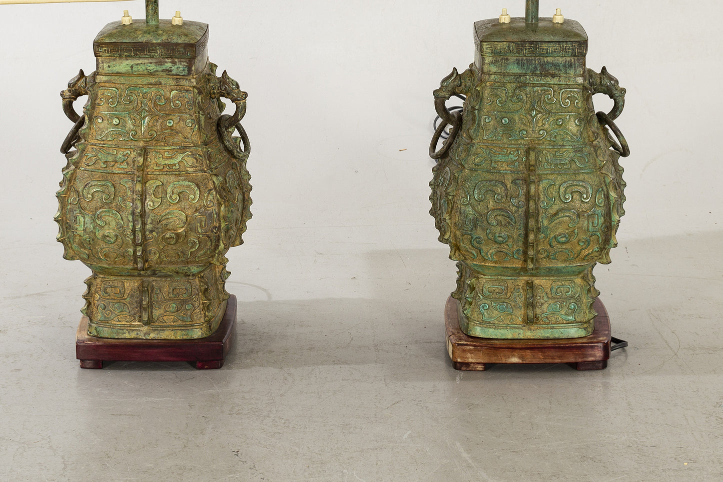 James Mont style Table Lamps in bronze "vert de gris" patina 1960s
