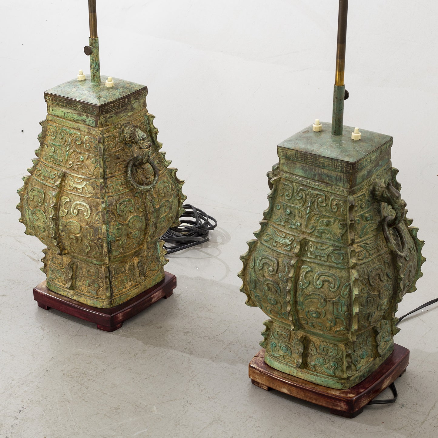 James Mont style Table Lamps in bronze "vert de gris" patina 1960s