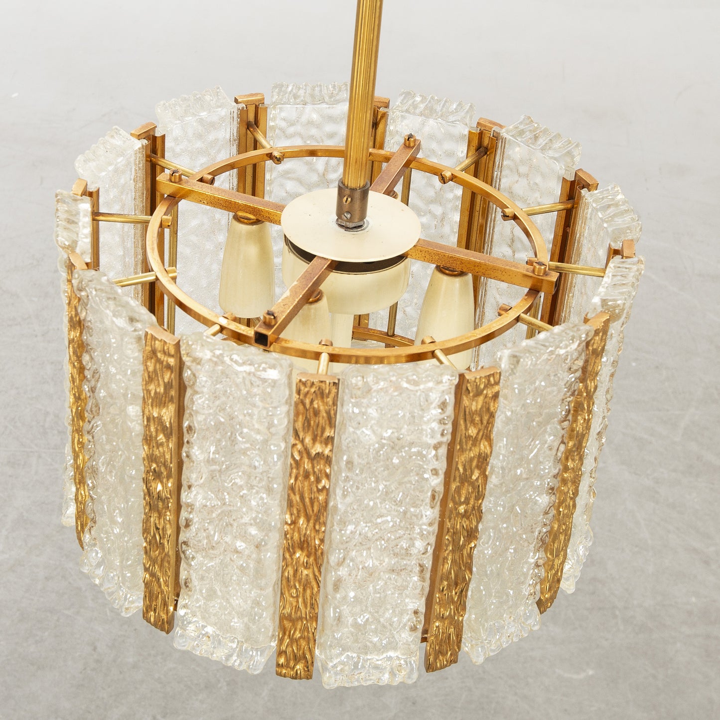 Carl Fagerlund Ceiling Lamp for Orrefors in Brass & Cast Glass Sweden 1960