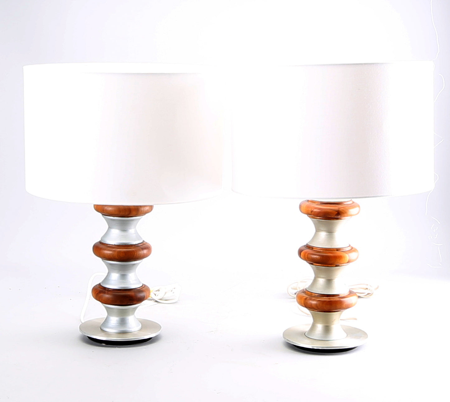 Rare Pair Wood and Metal Table Lamp, Sweden, 1970