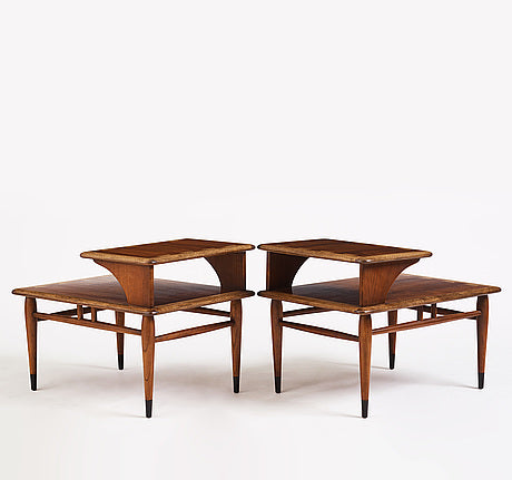 Andre Bus a Pair of 'Acclaim' Walnut Side Tables Forlane USA 1960
