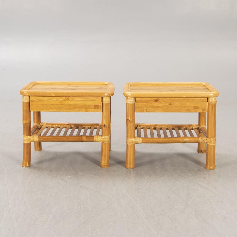 Bamboo and Wood Tables a Pair Probably by DUX, Sweden, 1960