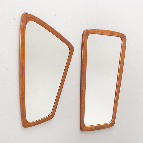 Mahogany Asymetric 2 Mirrors by Aarhus Glasimport & Glassliberi, Denmark, 1960