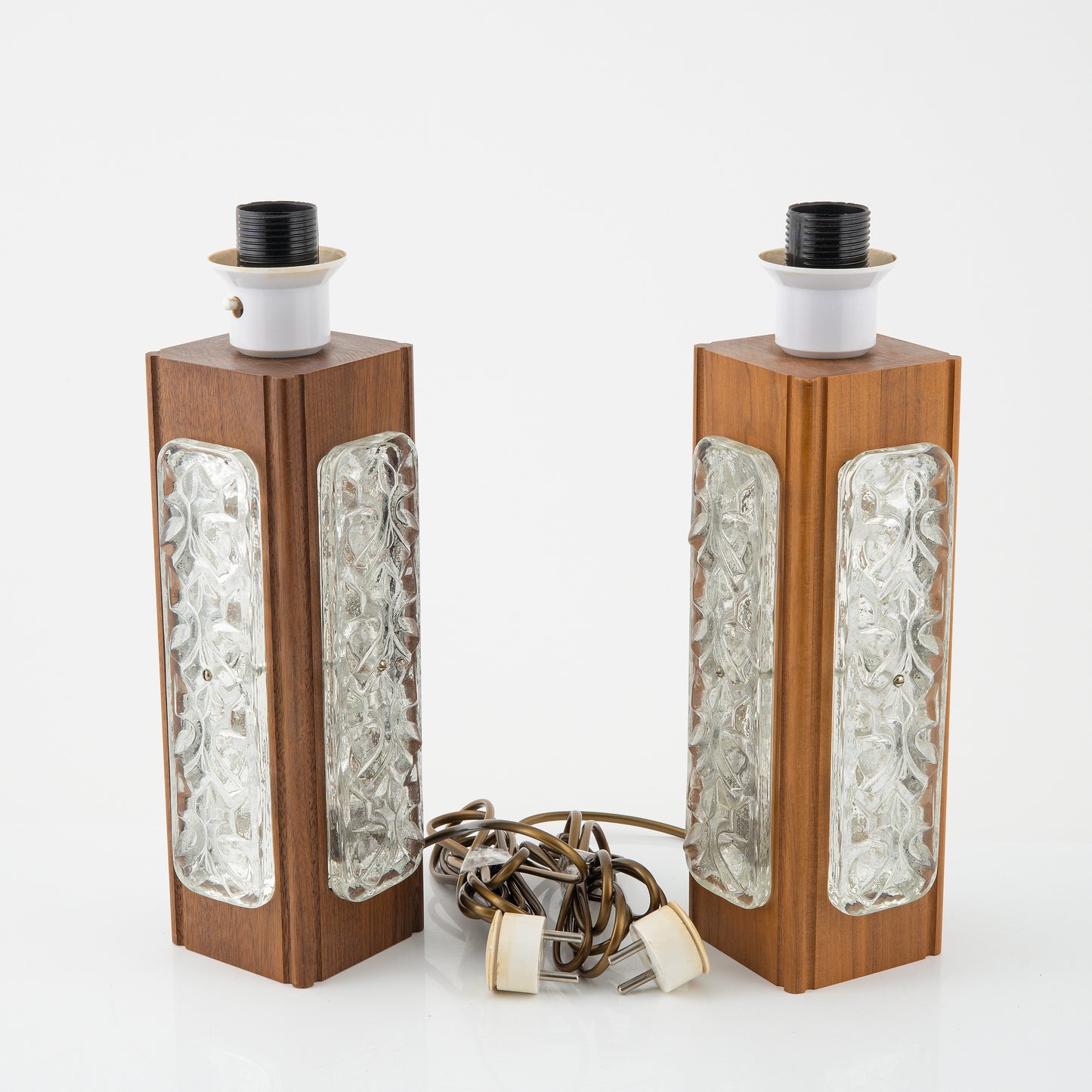 Table lamps pair in Cast Glass and Teak Sweden 1960