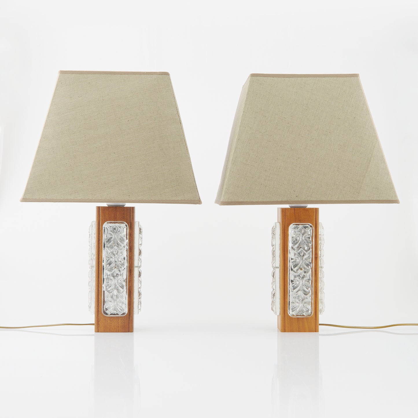 Table lamps pair in Cast Glass and Teak Sweden 1960