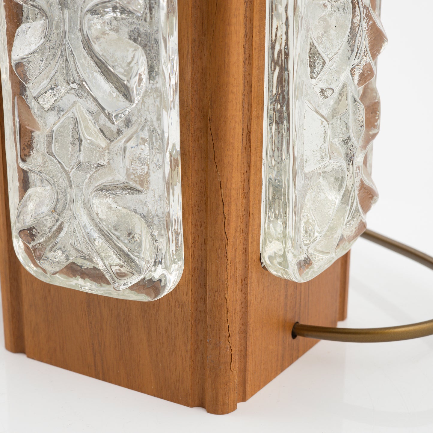 Table lamps pair in Cast Glass and Teak Sweden 1960