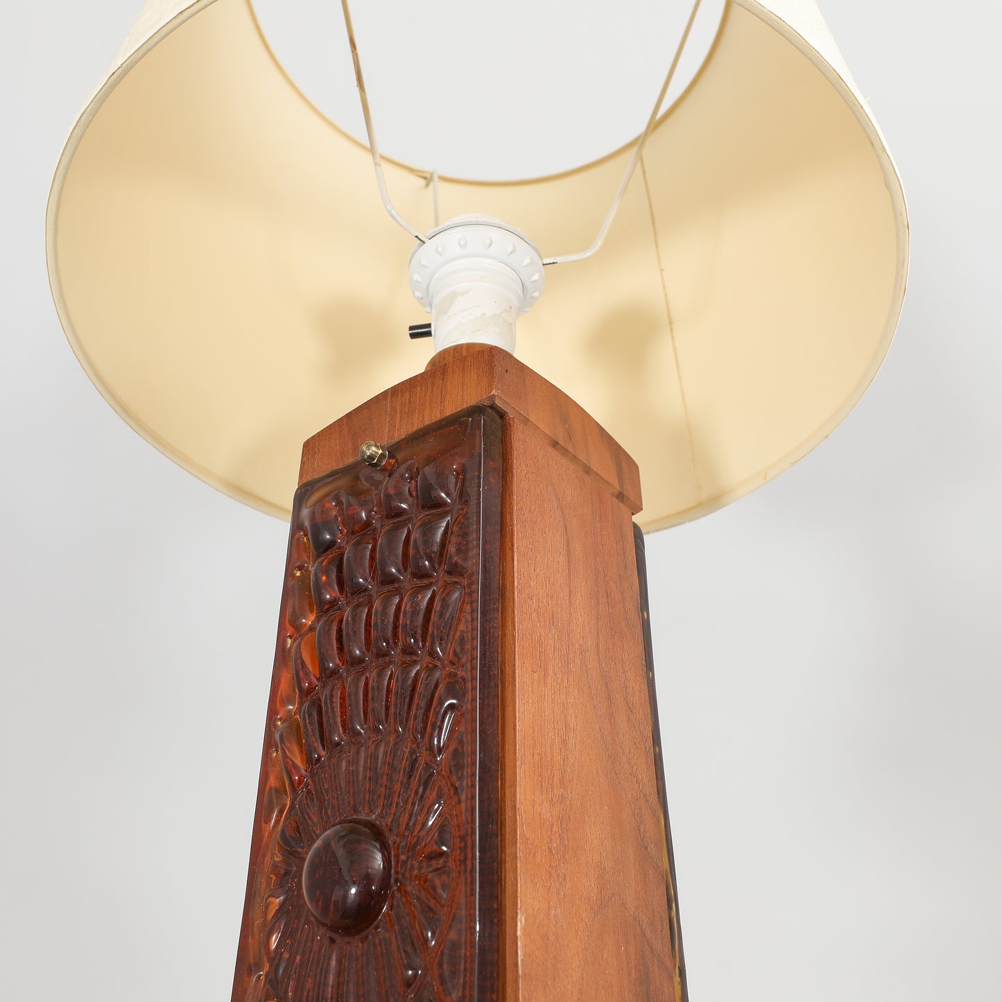 Anonymous Table lamp in amber red Cast Glass and Teak a Pair , Denmark, 1970s