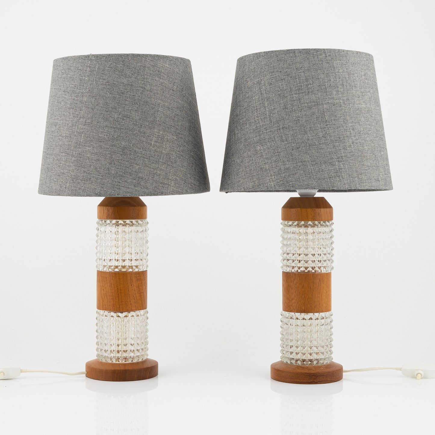 Orrefors table lamps Teak and Glass set of 2 , Sweden, 1960