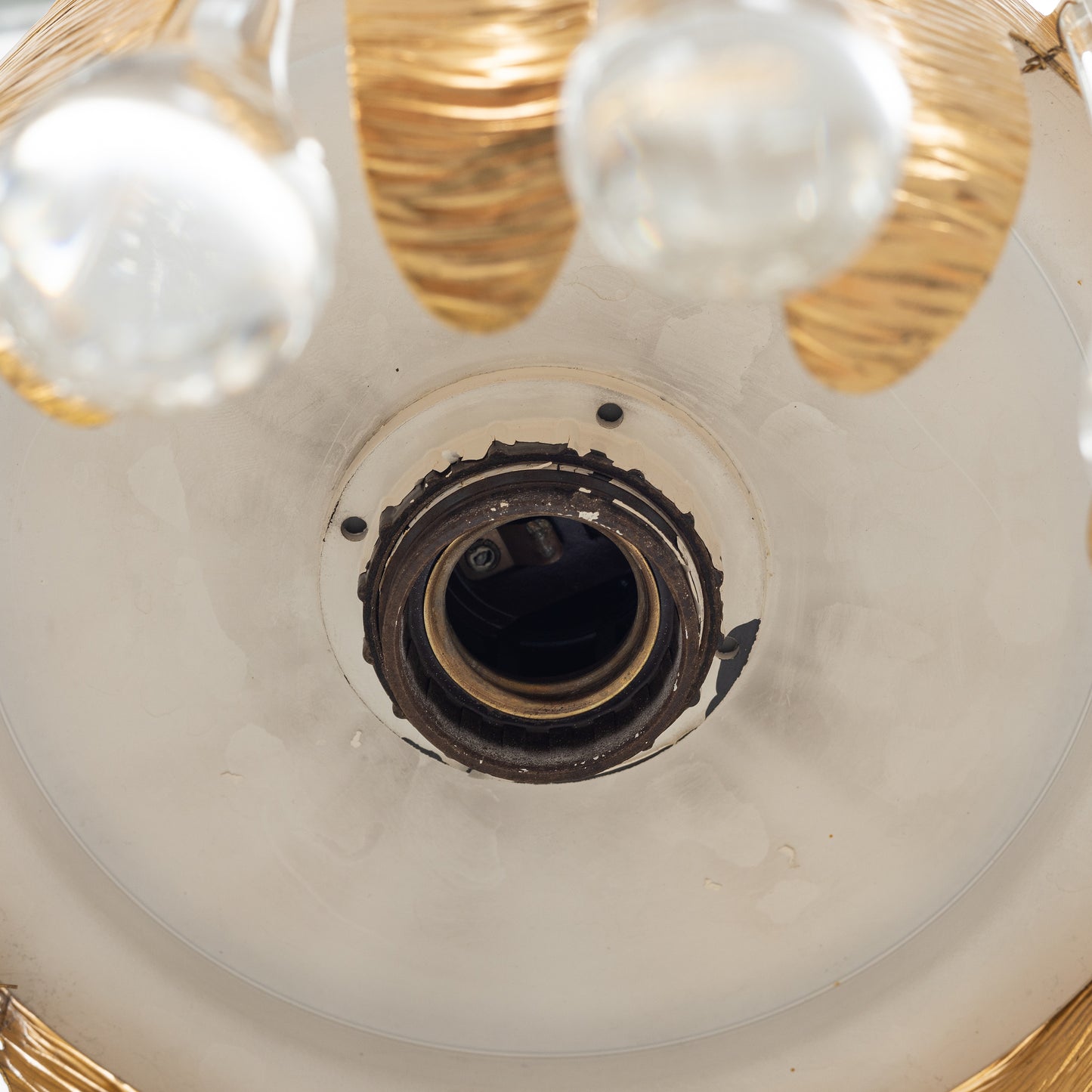 Palwa Palme & Walter ceiling lamp golden brass and Glass, Germany 1970's.