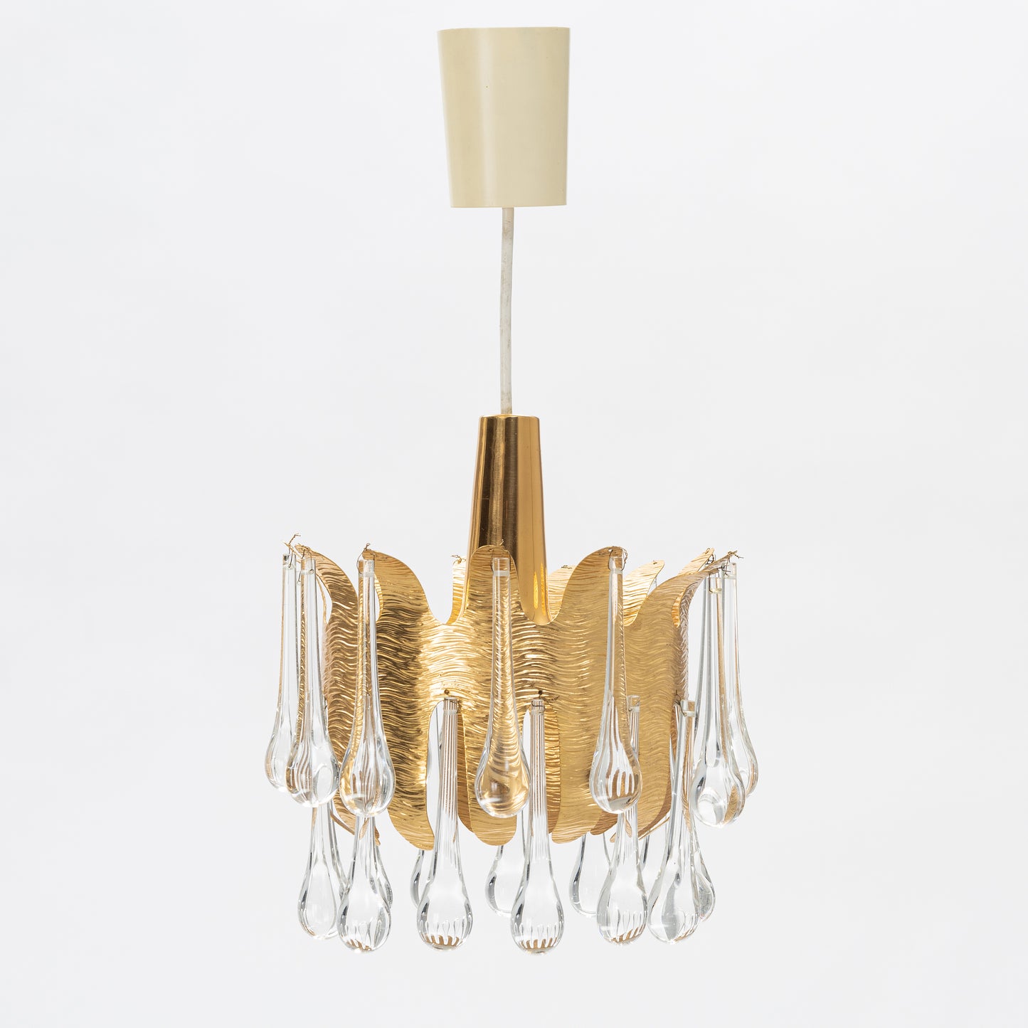 Palwa Palme & Walter ceiling lamp golden brass and Glass, Germany 1970's.