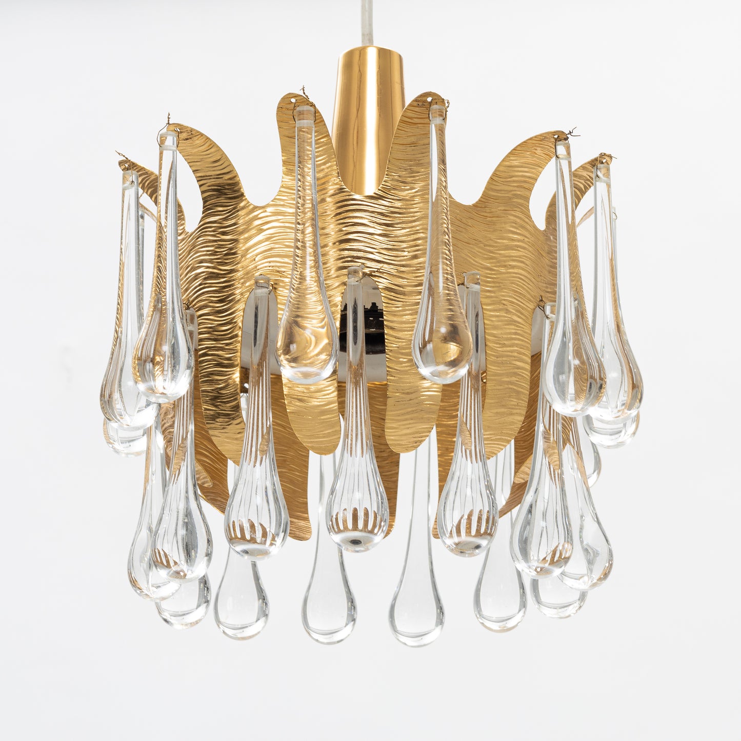 Palwa Palme & Walter ceiling lamp golden brass and Glass, Germany 1970's.