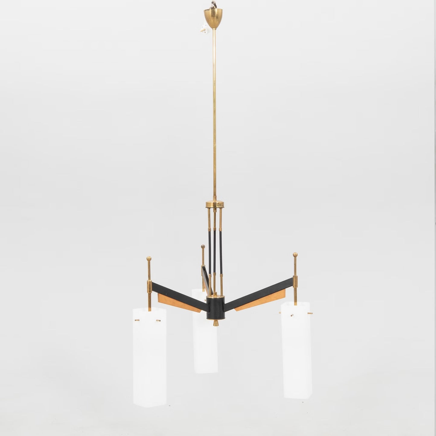 Stilnovo Chandelier 3 glass shades Italy 1960