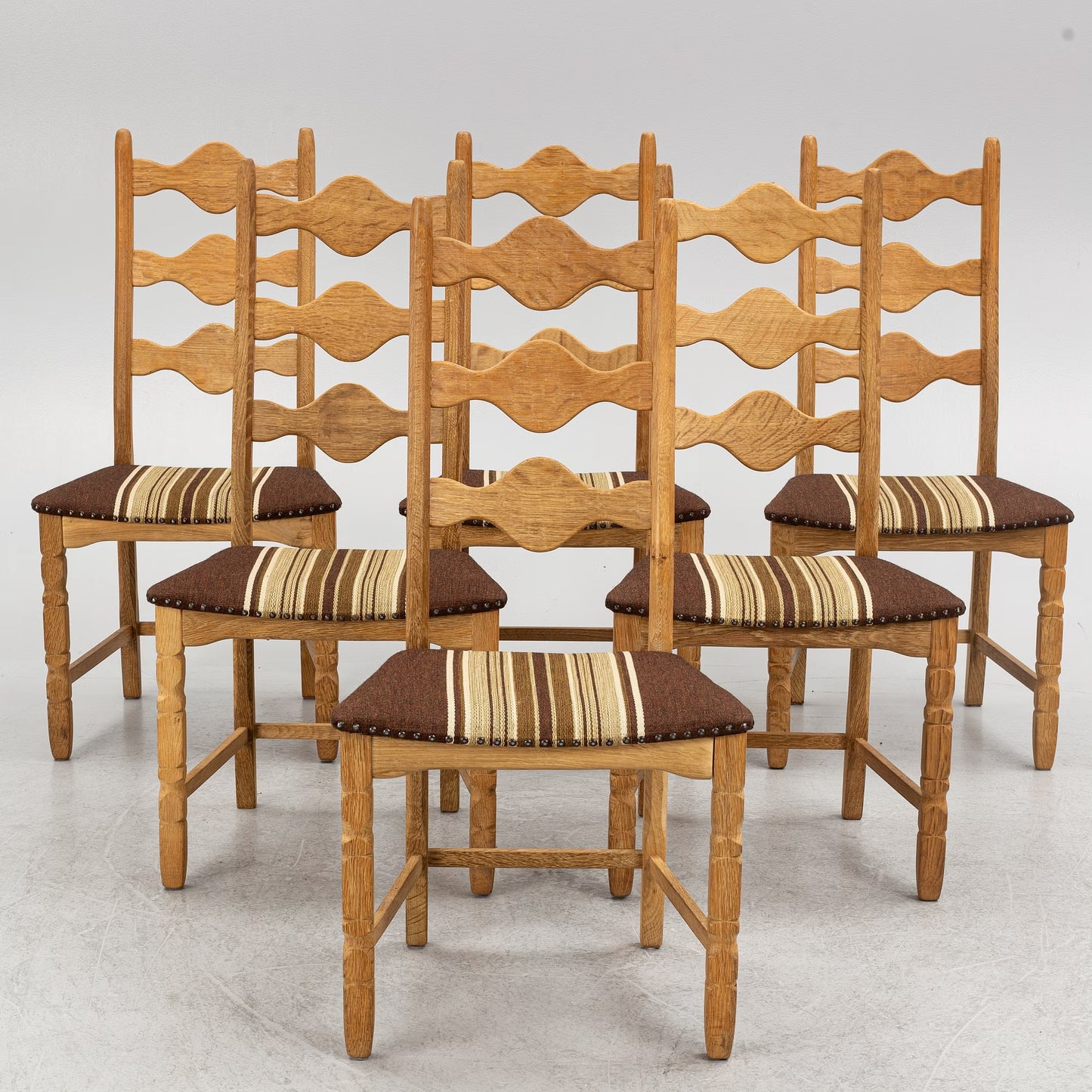 Henning Kjærnulf Set of 6 "Razorblade" Oak Chairs, Denmark 1960