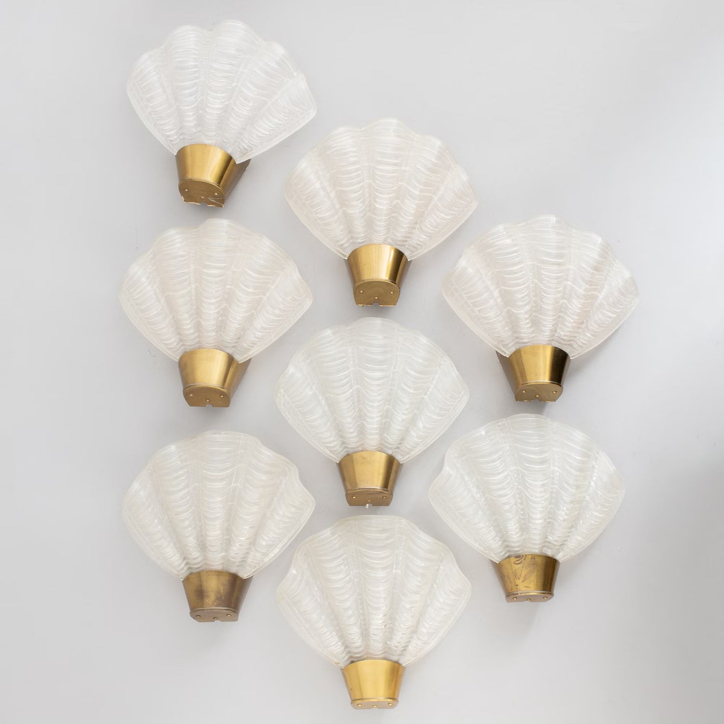 ASEA Skandia "Coquille" Brass and Glass Wall Lamps, Sweden 1940
