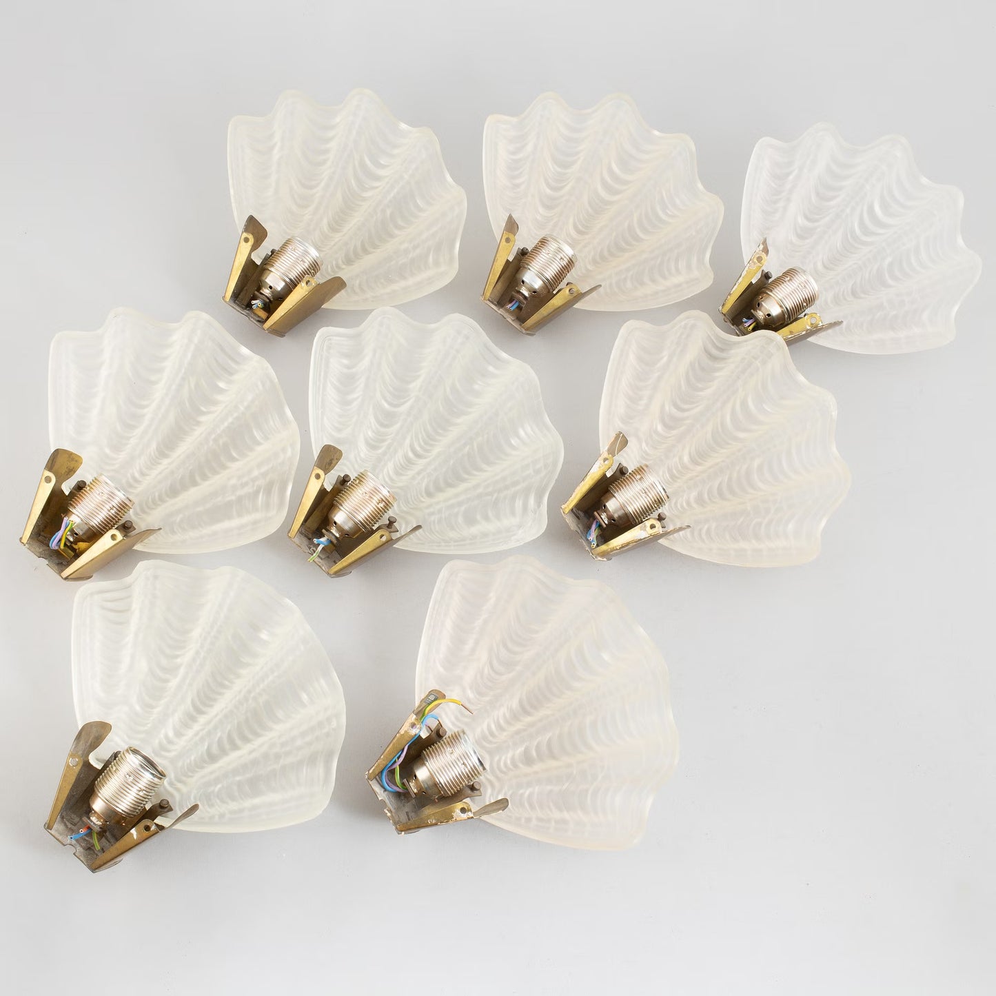 ASEA Skandia "Coquille" Brass and Glass Wall Lamps, Sweden 1940