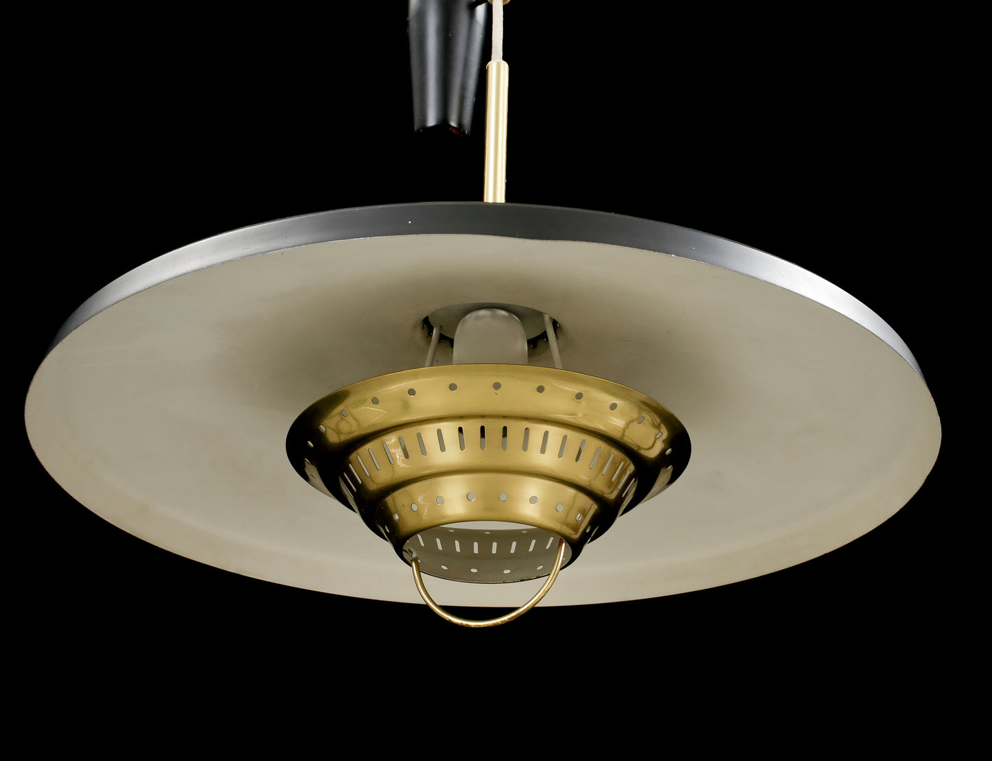 Anonymous Counterweight Black Metal and Brass Pendant Lamp, Sweden, 1950