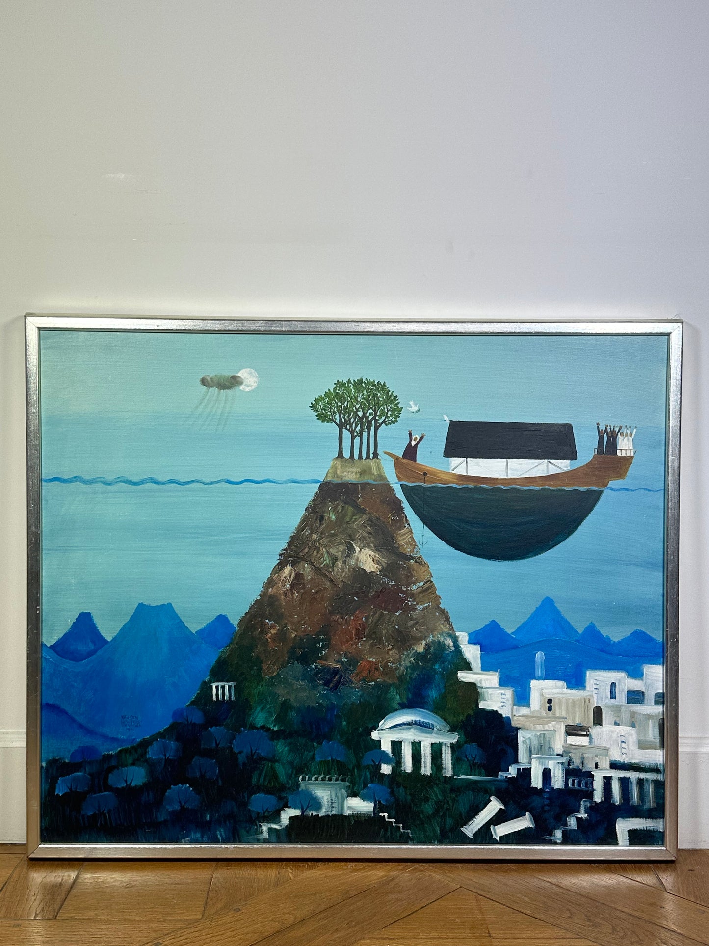 Kerstin Lundberg-Stenman, oil painting Noahs Arc Signed dated 1971