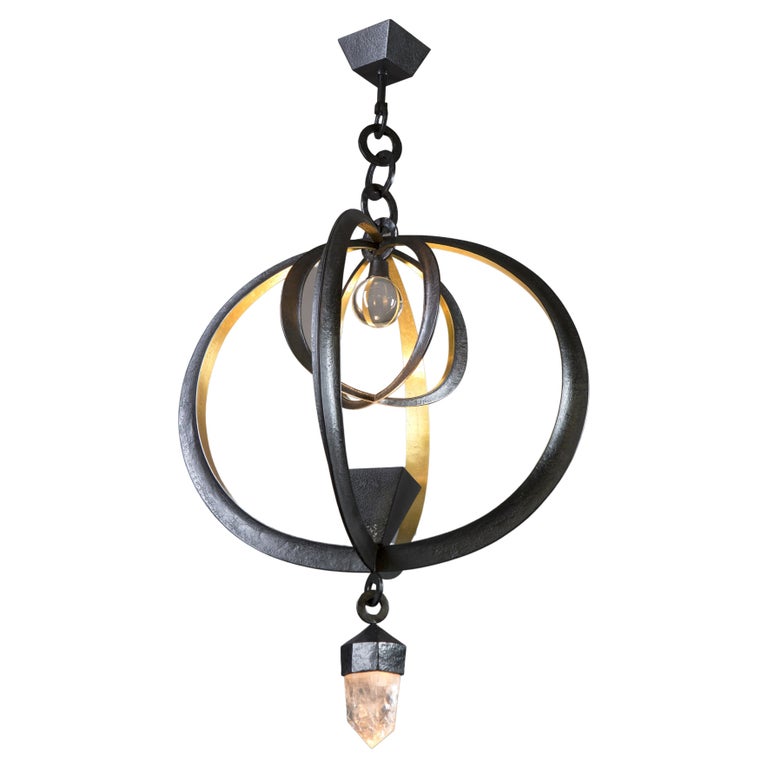 Herve Van der Straeten Chandelier Rock Crystal and bronze France. Signed
