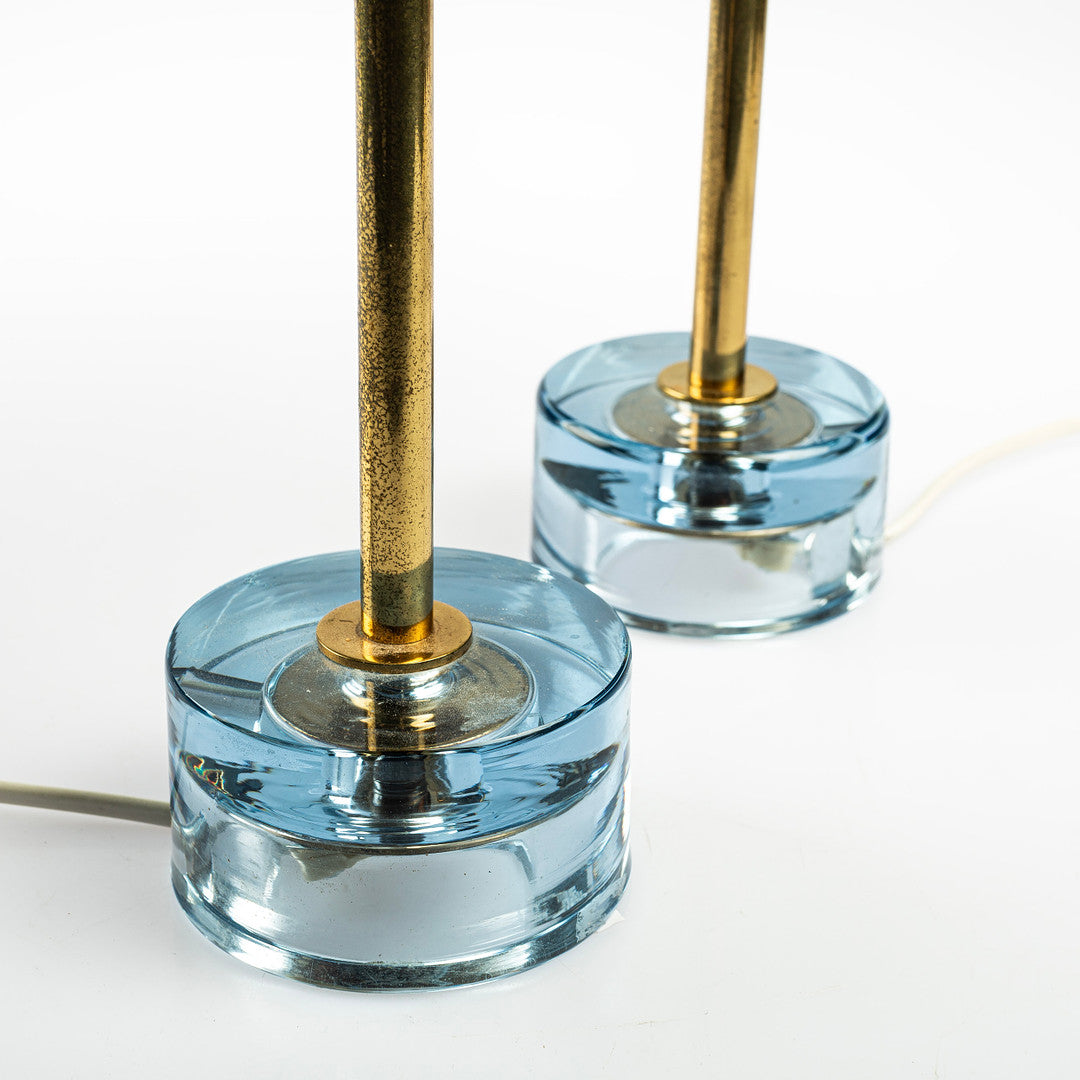 Lamps 'Fontana Arte' style a pair in blue cast glass and brass Italy 1960