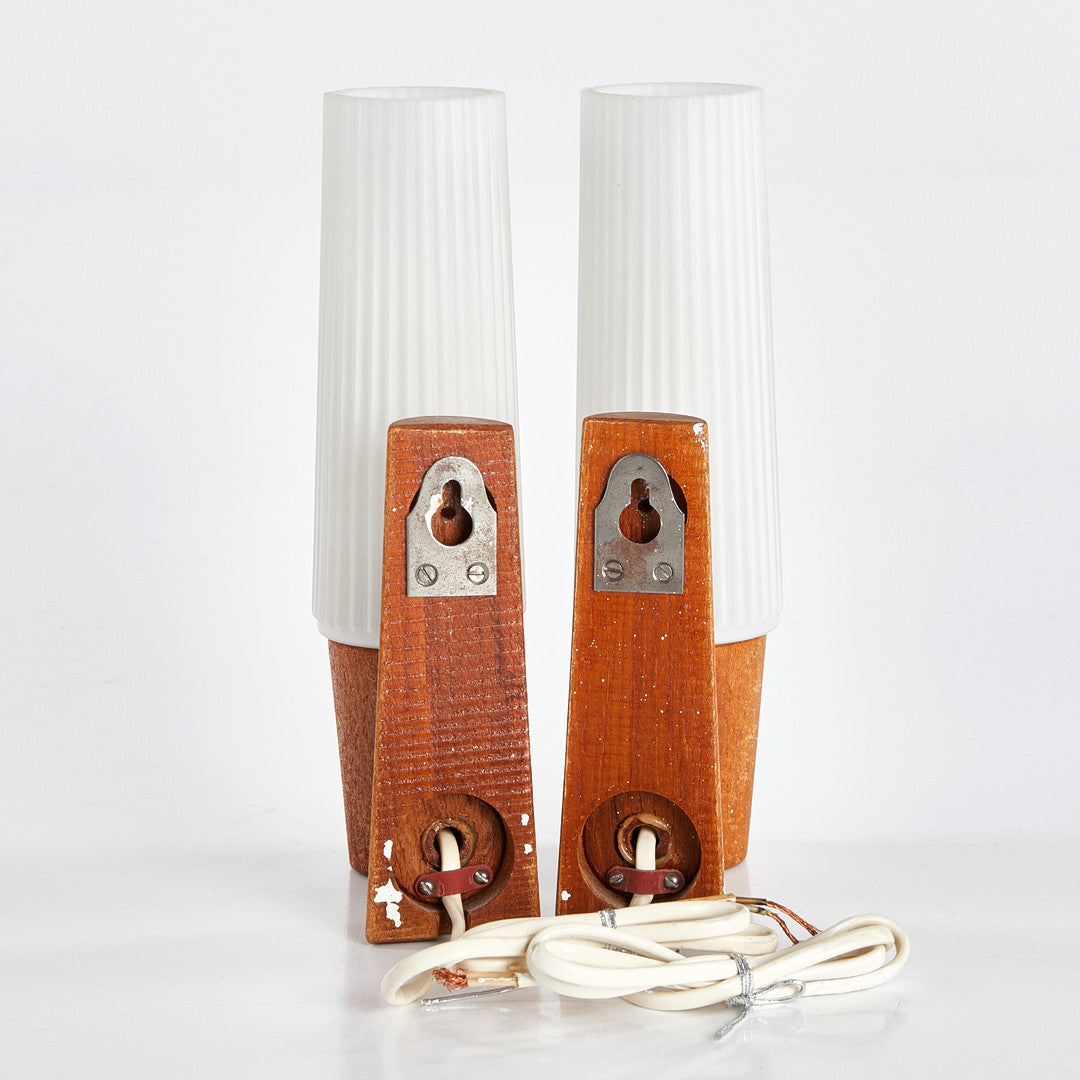 Sconces Teak and Glass anonymous pair Sweden 1960