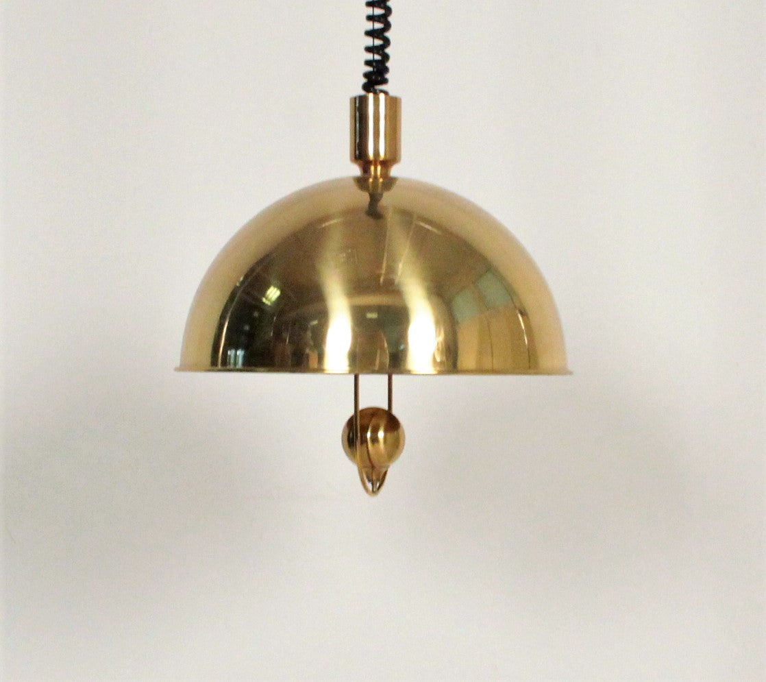 Florian Schulz Pendant Brass with Weight Light, Germany, 1970