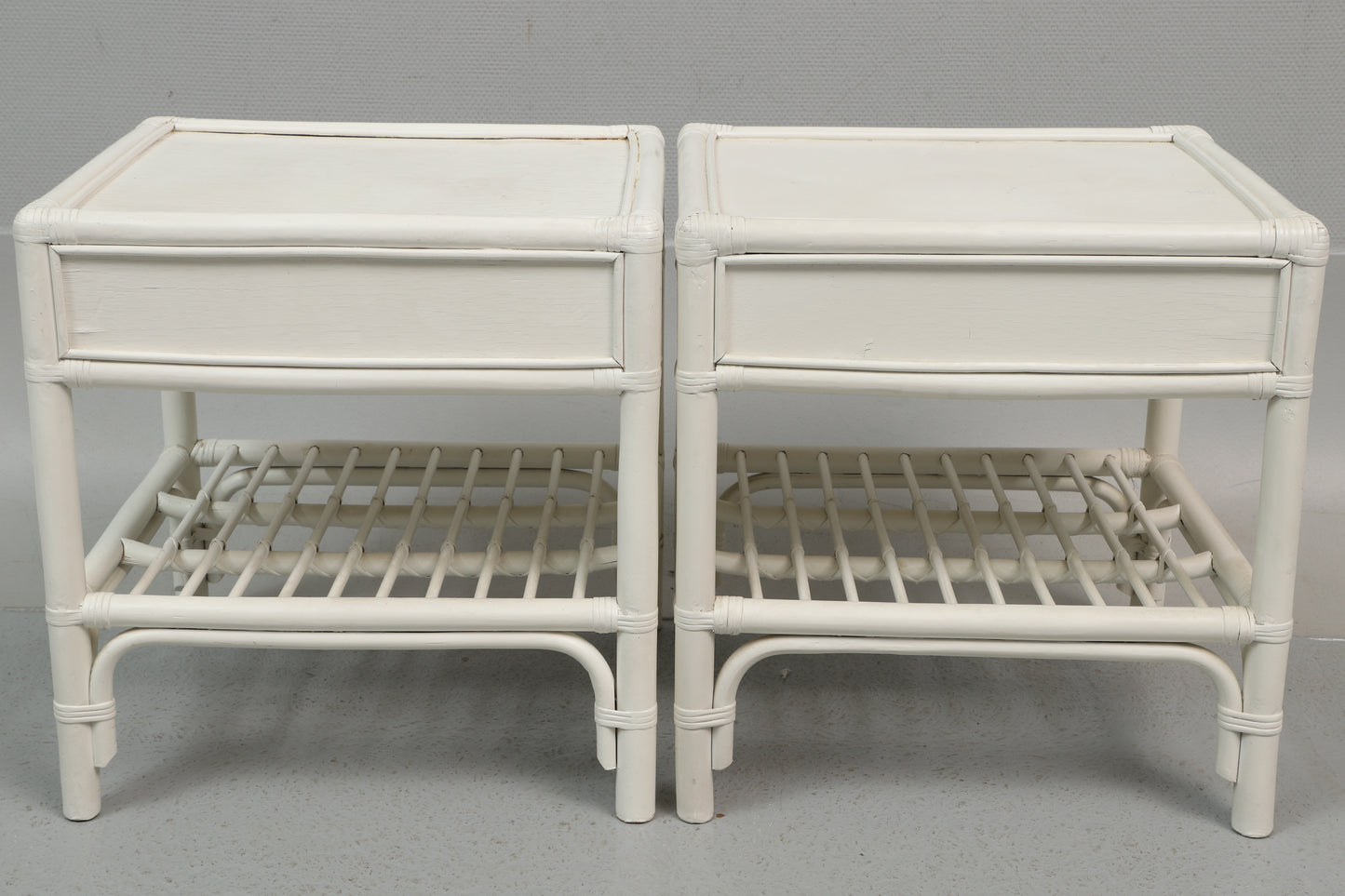 White Bamboo and Wood Air of Nightstands for DUX Sweden, 1960