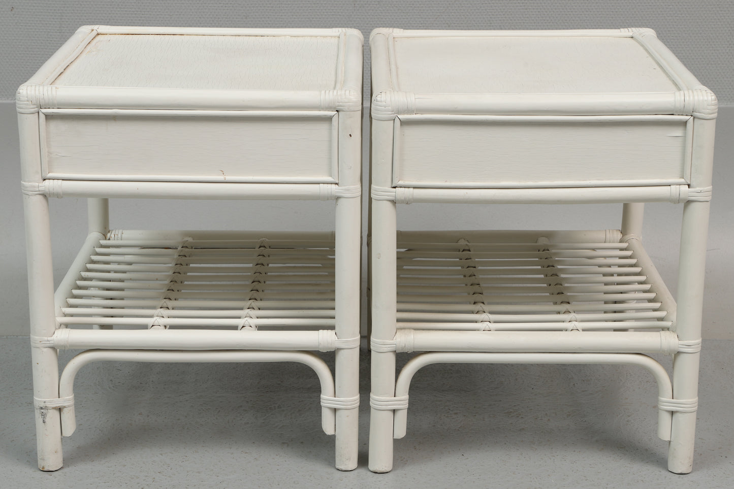 White Bamboo and Wood Air of Nightstands for DUX Sweden, 1960