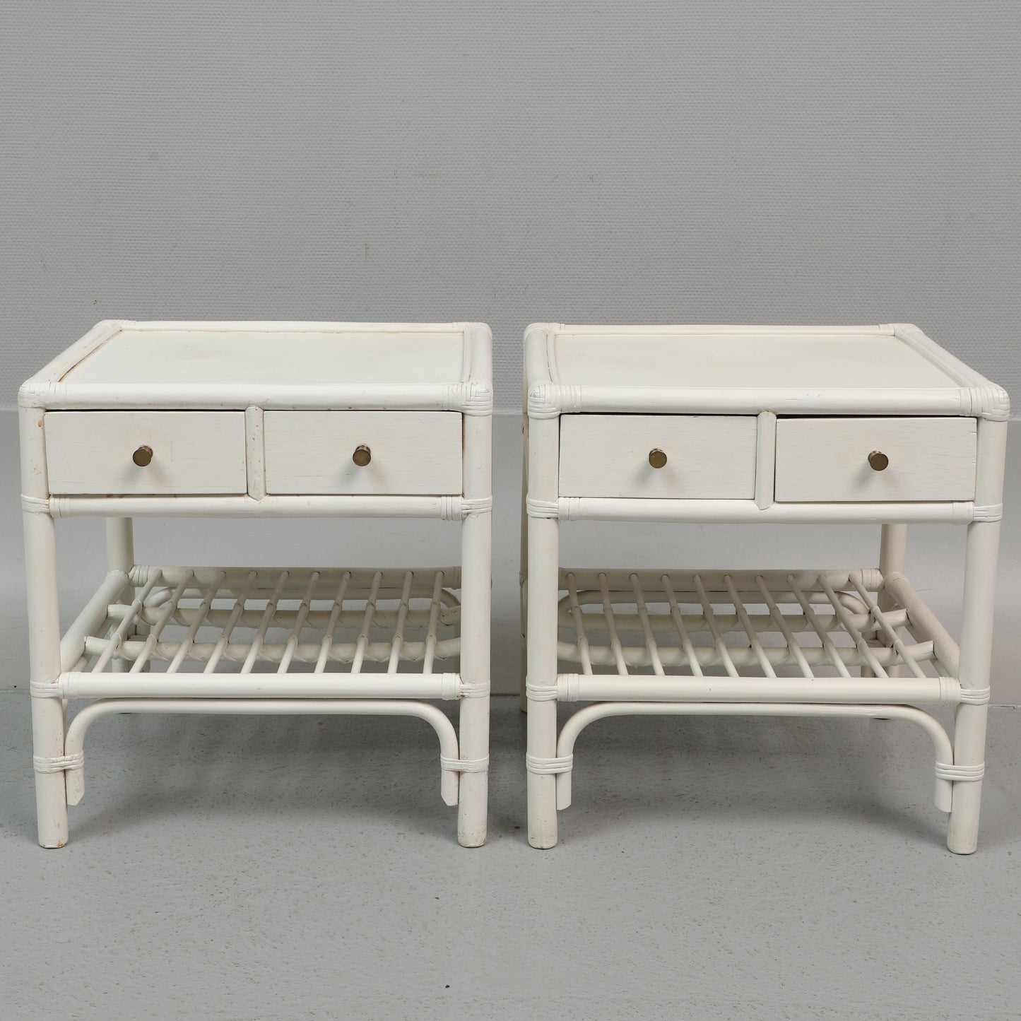 White Bamboo and Wood Air of Nightstands for DUX Sweden, 1960