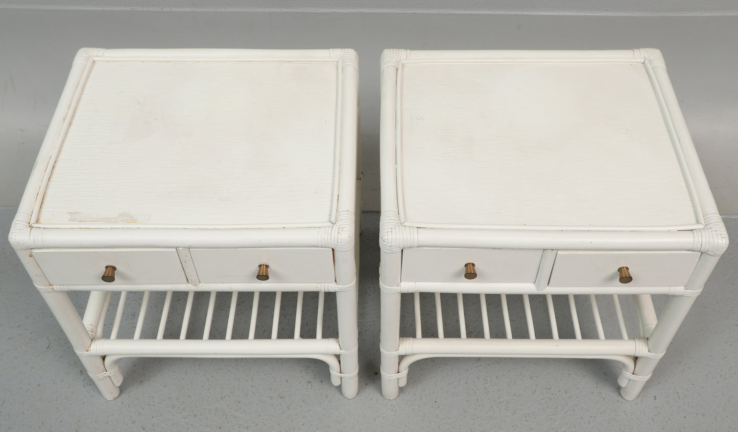 White Bamboo and Wood Air of Nightstands for DUX Sweden, 1960