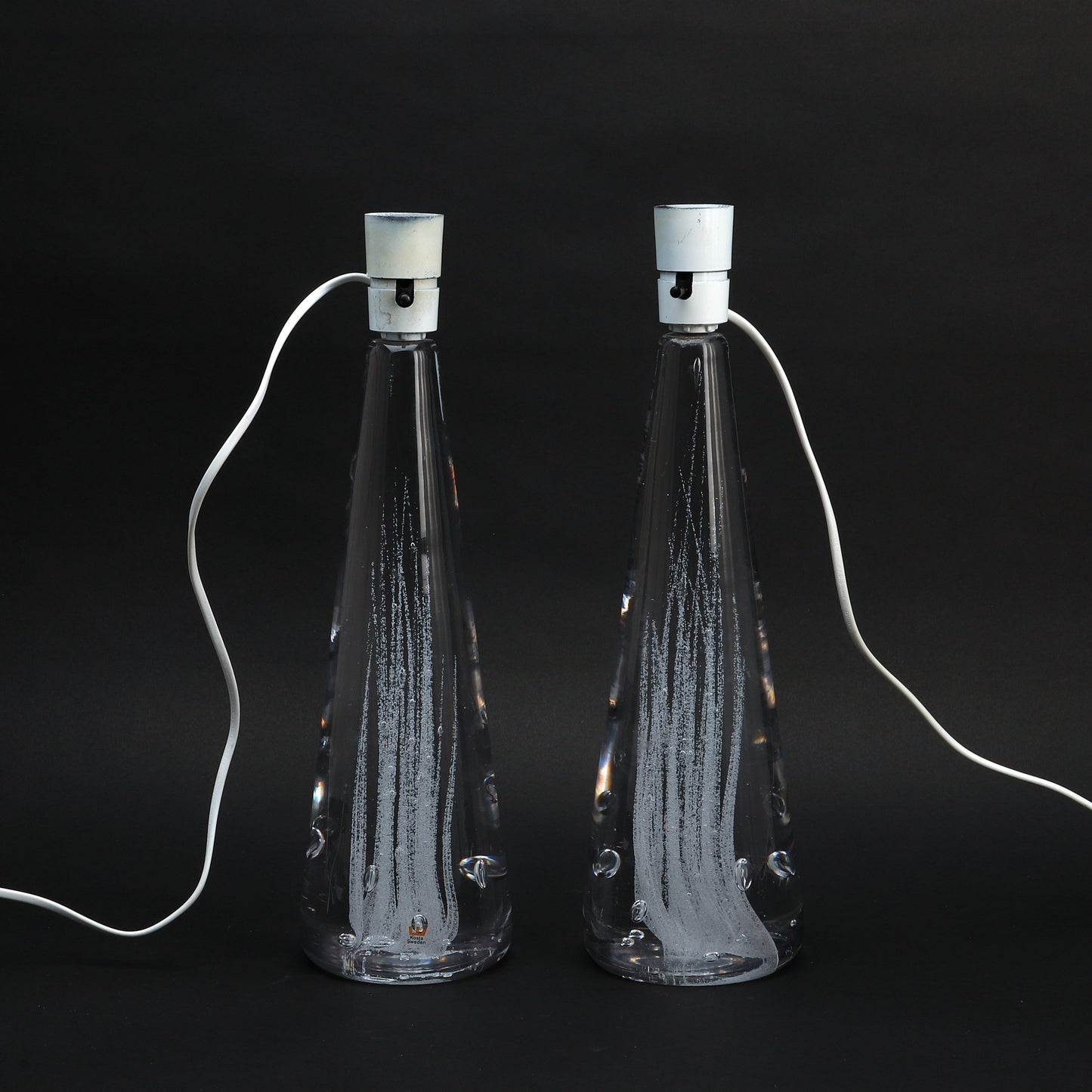 Vicke Linstrand 2 glass table lamps for Kosta Sweden 1960 Signed