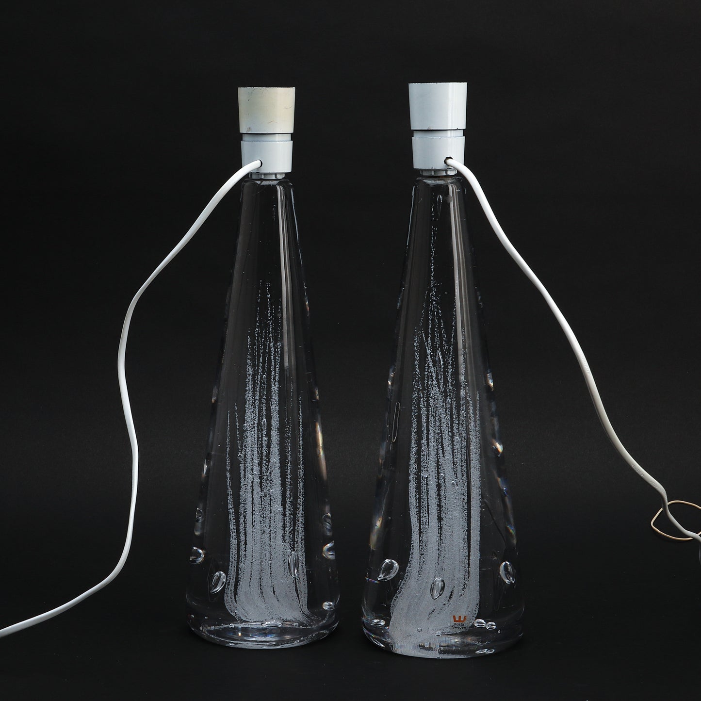 Vicke Linstrand 2 glass table lamps for Kosta Sweden 1960 Signed