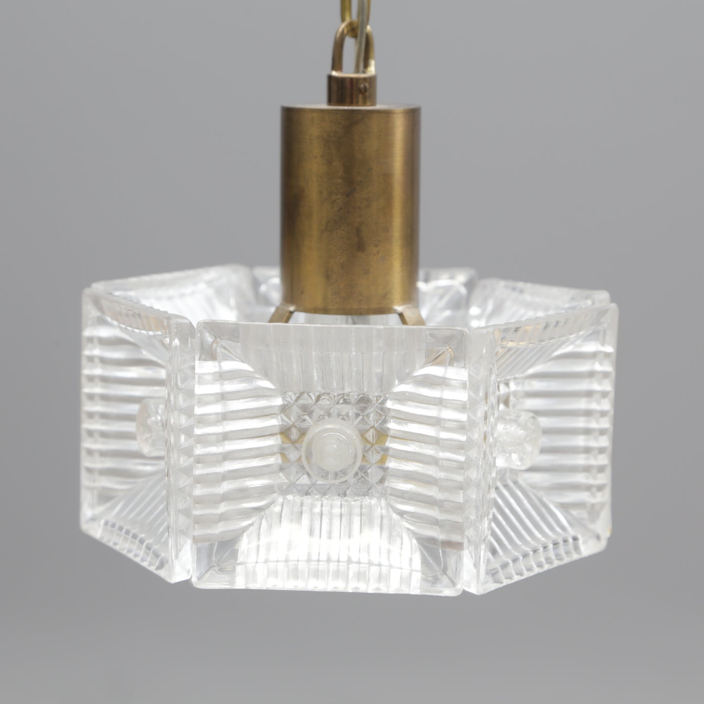 Ceiling Light Carl Fagerlund for Orrefors Brass and cast glass Sweden 1960
