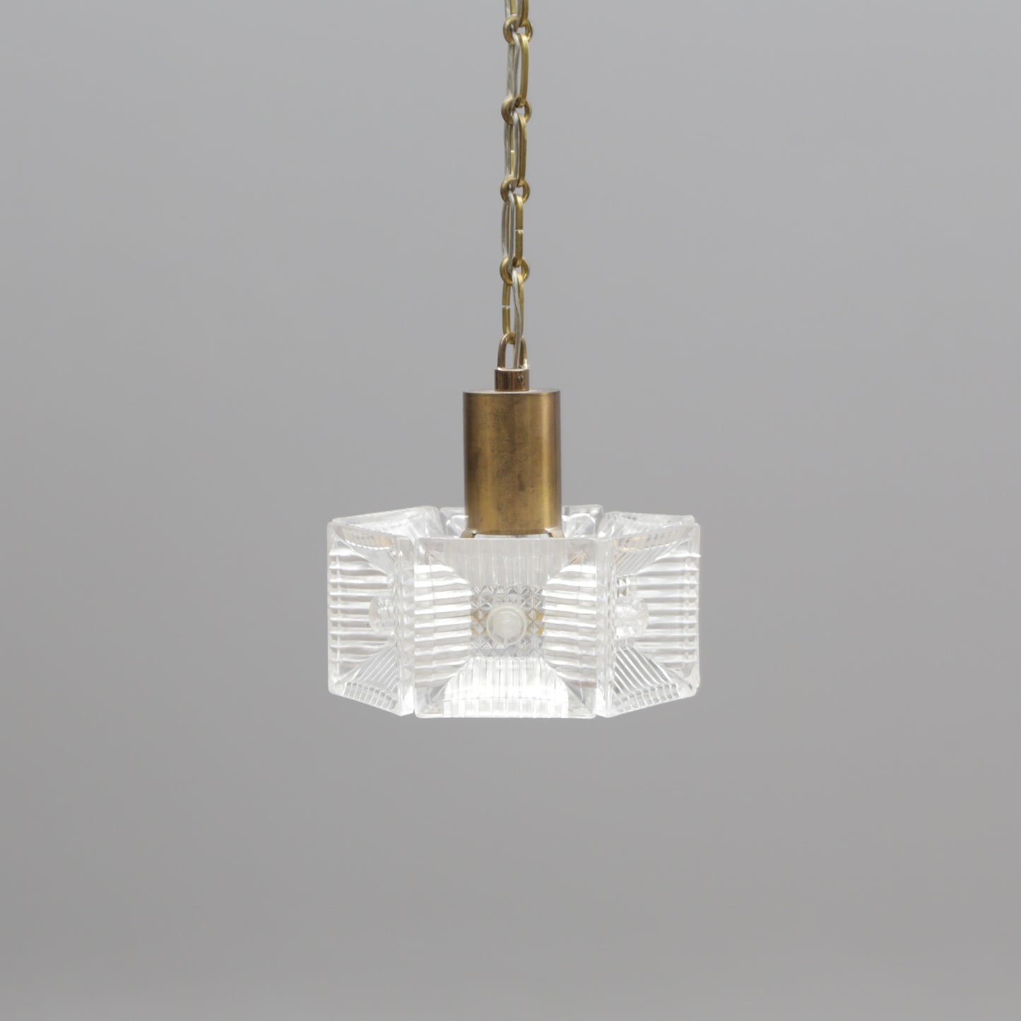 Ceiling Light Carl Fagerlund for Orrefors Brass and cast glass Sweden 1960