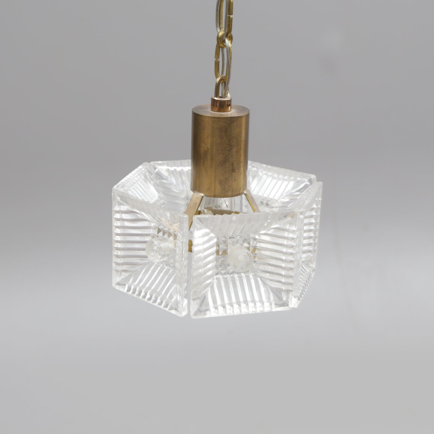 Ceiling Light Carl Fagerlund for Orrefors Brass and cast glass Sweden 1960