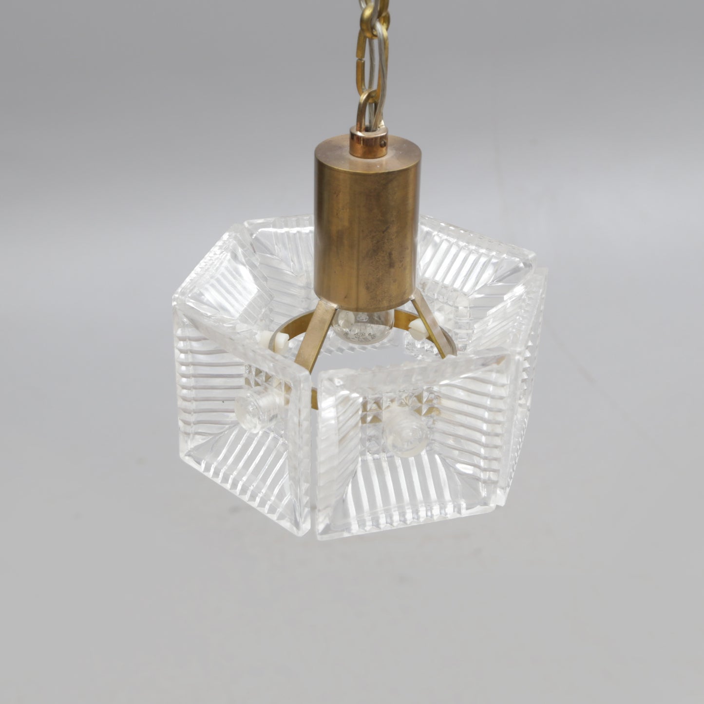 Ceiling Light Carl Fagerlund for Orrefors Brass and cast glass Sweden 1960