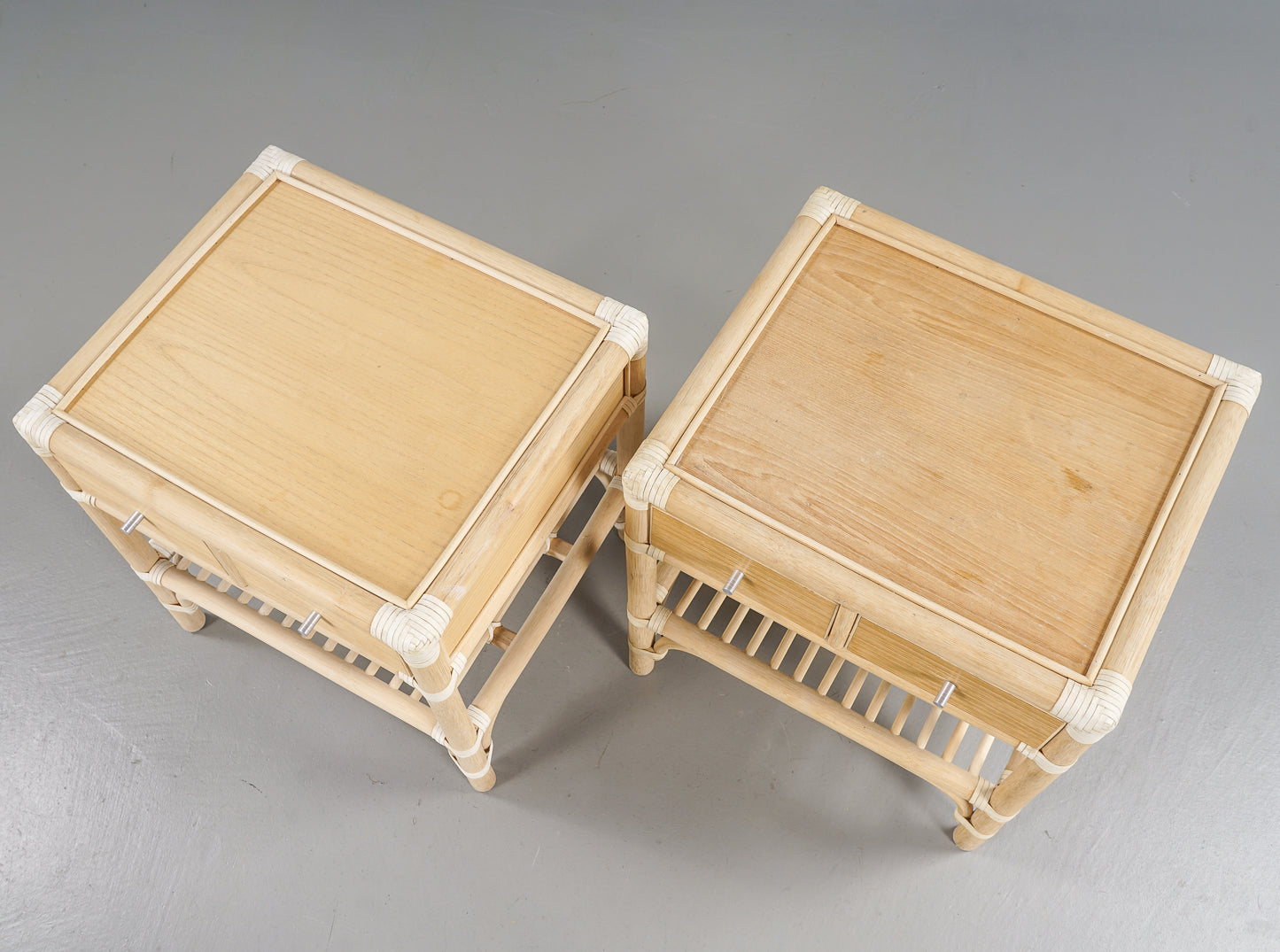 Dux bedside tables a pair model "Evita" Oak and Bamboo Sweden 1965s