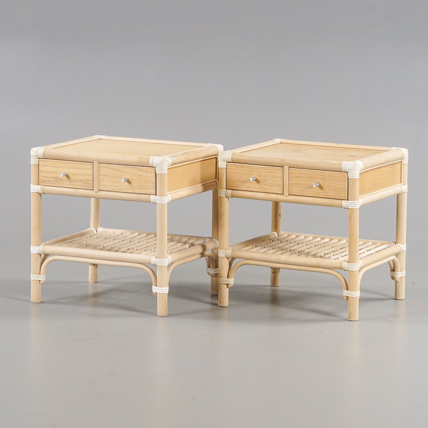 Dux bedside tables a pair model "Evita" Oak and Bamboo Sweden 1965s
