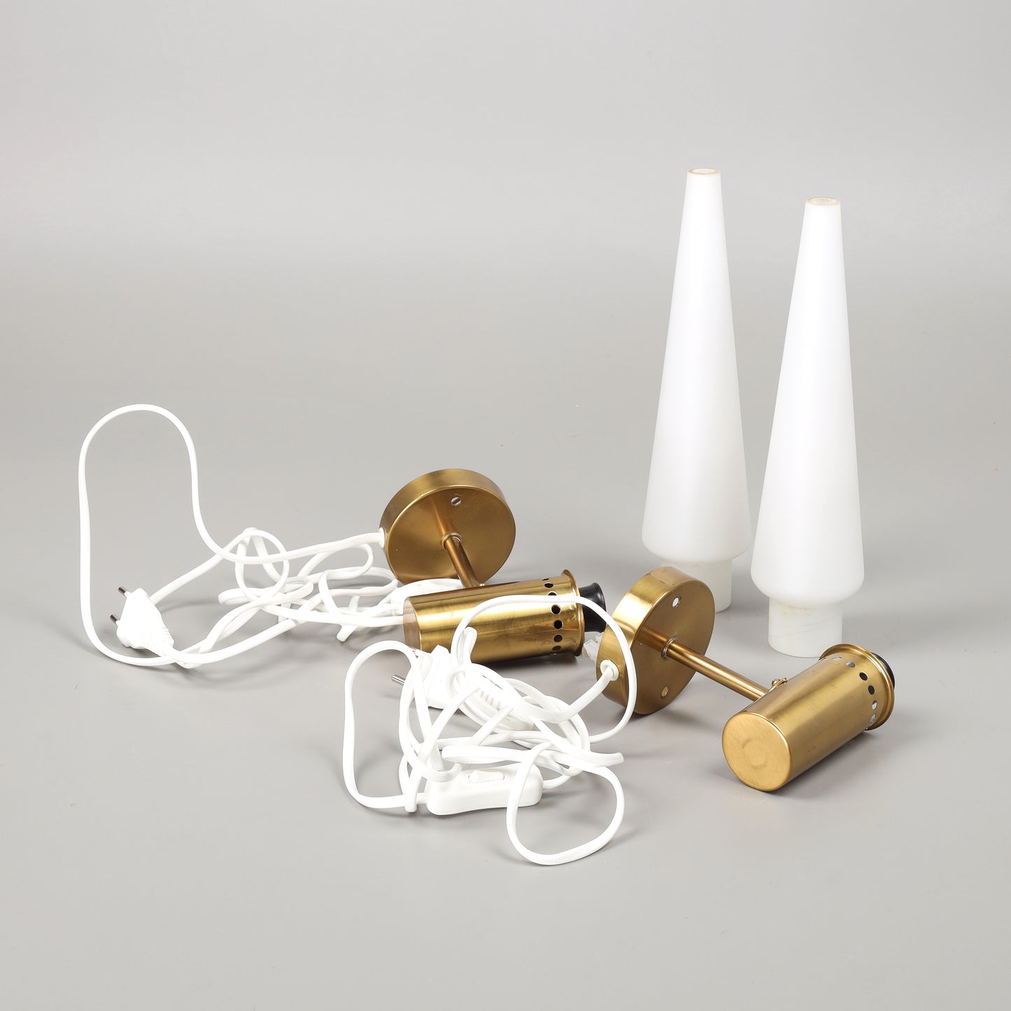 Hans Agne Jakobson pair of wall lS-1987 brass and opal glass Sweden 1960