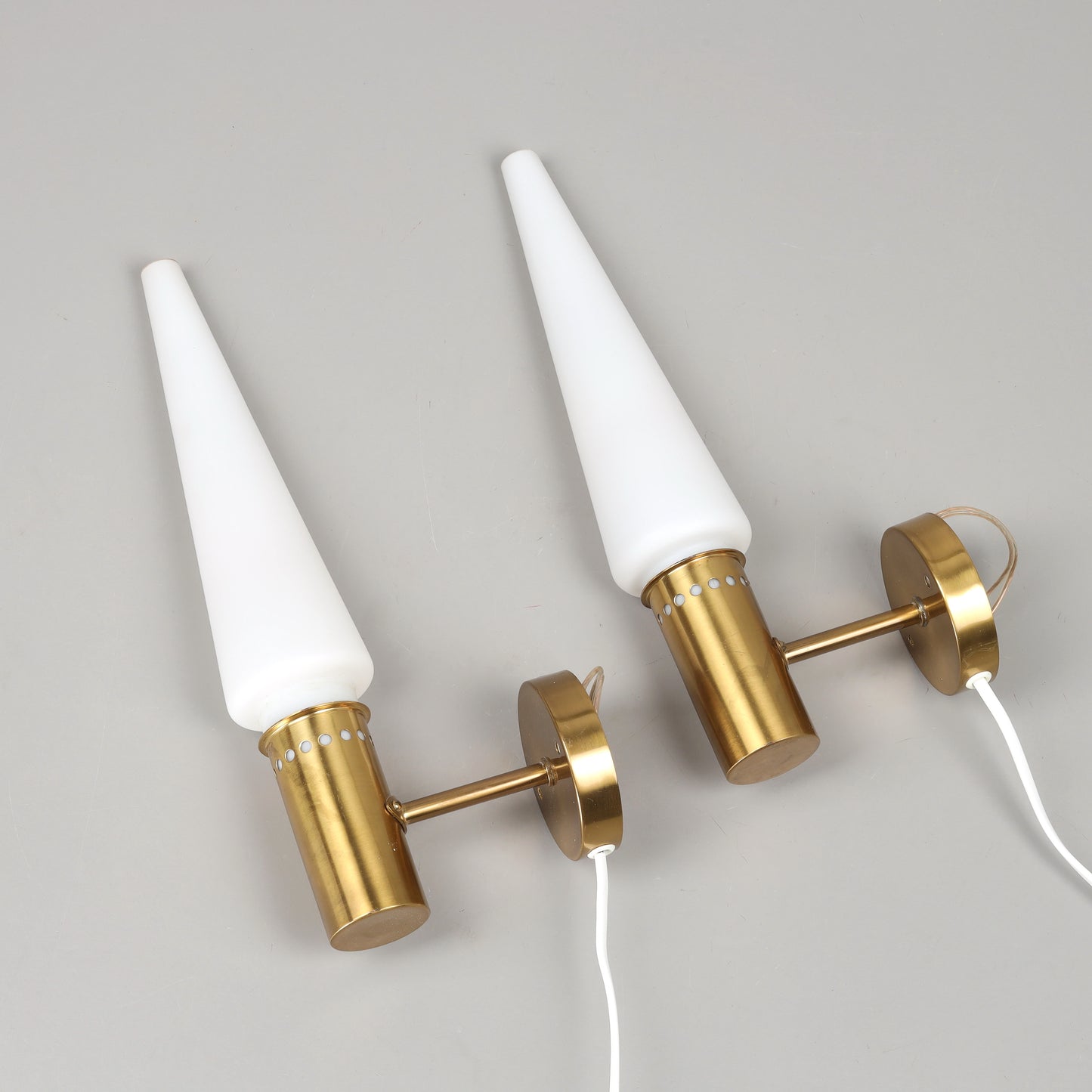 Hans Agne Jakobson pair of wall lS-1987 brass and opal glass Sweden 1960