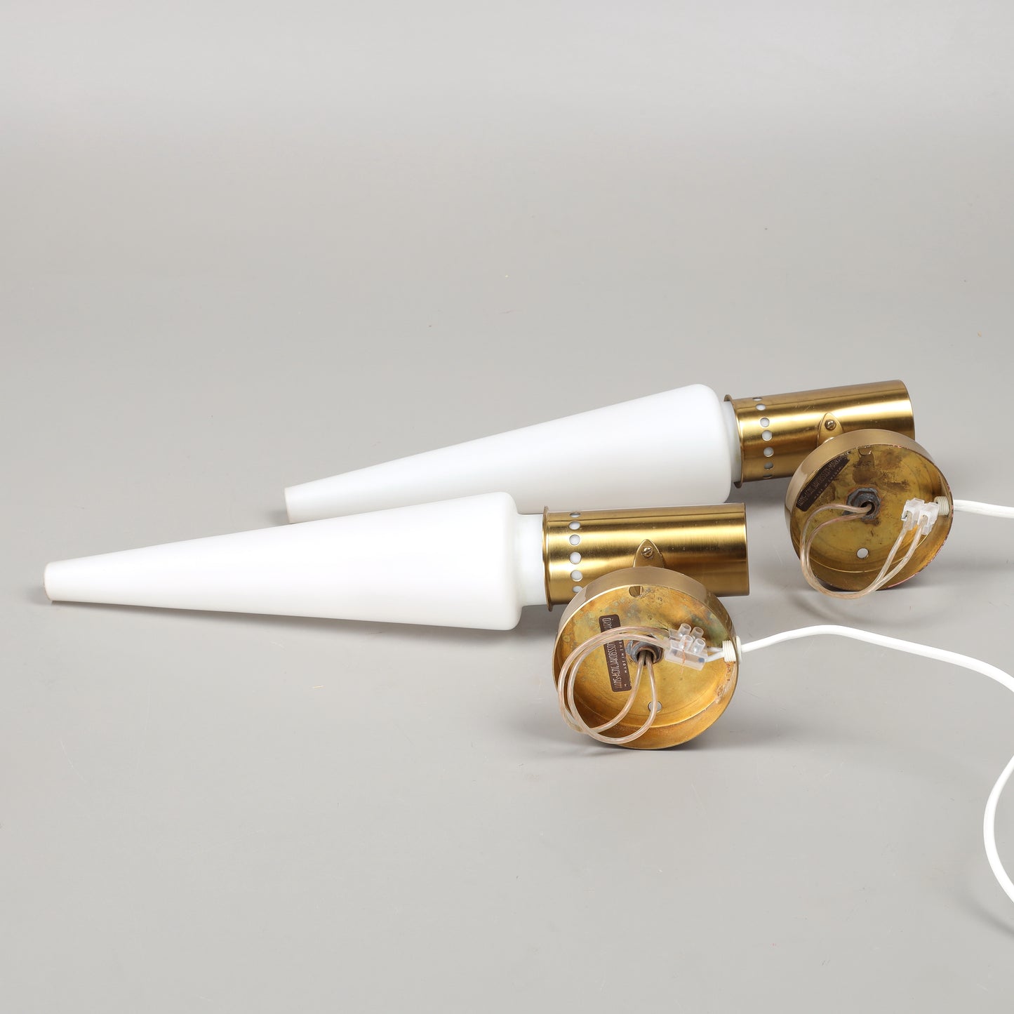 Hans Agne Jakobson pair of wall lS-1987 brass and opal glass Sweden 1960